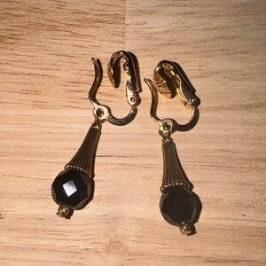 Sarah Coventry Gold-Toned and Black Dangle Clip-on Earrings